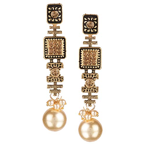 Efulgenz Boho Vintage Antique Oxidized Ethnic Gypsy Tribal Indian Bollywood Crystal Pearl Drop Dangle Earrings Jewelry Set