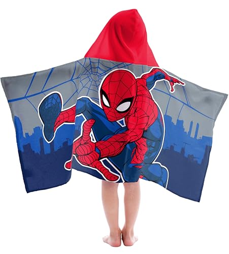 Jay Franco Marvel Spider-Man – Poncho-Serviette de Bain à Capuche 56 x 130 cm, 100% Coton, Peignoir pour Enfants