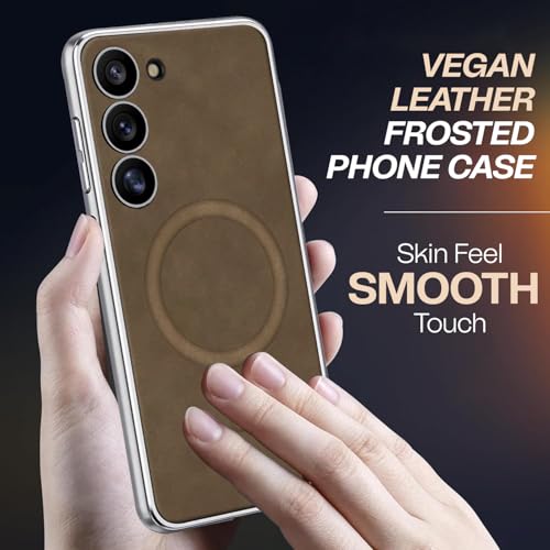 Image of TechTrendz Electroplated Chrome Cover for Samsung Galaxy S25 Soft Edges TPU Mobile Phone Back Case with Leather Magnetic Wireless Charging Case Compatible with Samsung Galaxy S25 (Brown)