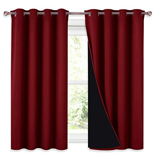 Image of NICETOWN Kitchen Full Blackout Curtain Panels, Super Thick and Soft Insulated Window Covers, 100% Blackout Draperies with Black Backing for Cafe Window (Burgundy Red, Set of 2 PCs, 52 by 54-inch)