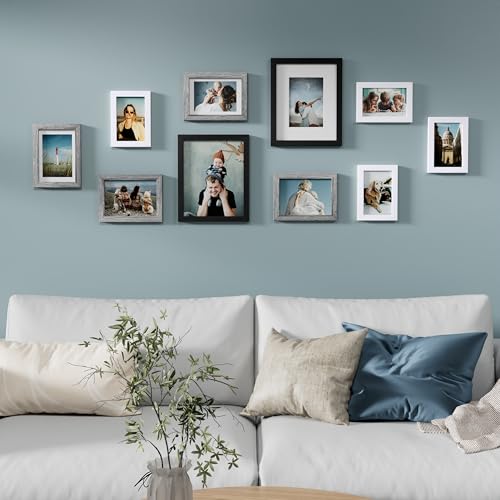 Image of Vittanly Picture Frames Set of 10, Picture Frames Collage Wall Decor with Two 8x10, Four 5x7, and Four 4x6 Photo Frames, Gallery Wall Frame Set for Wall or Tabletop Display, Black, Grey and White