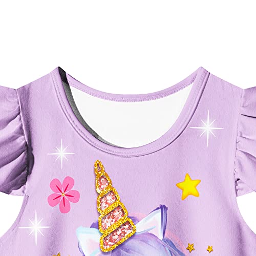 Lqsz Girls Nightgowns Crystal Unicorn Nightdress Nightie Sleepwear Pajamas Flutter Short Sleeves Nightgown For Girls 4 5T #TOP7