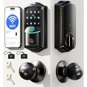 Veise VE027-K Built-in WiFi Smart Lock with 2 Knob, Fingerprint Keyless Entry Door Lock Handle Set for Front Door, App Remote Control, Electronic Digital Keypad Deadbolt, IP65 Waterproof, Matte Black