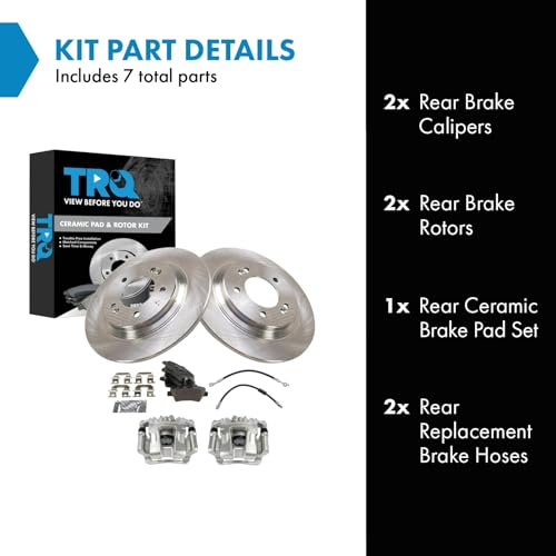 Image of TRQ Rear Brake Pad and Rotor Set Ceramic Rotors Calipers Compatible with 2016 Kia Optima