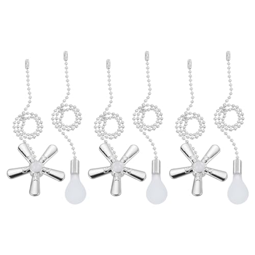 uxcell 13 Inch Ceiling Fan Pull Chain Extender Sets, 6 Pcs Beaded Ball Fan Pull Chain with Decorative Light Bulb and Fan Cord for Ceiling Light Lamps Fan, Silver