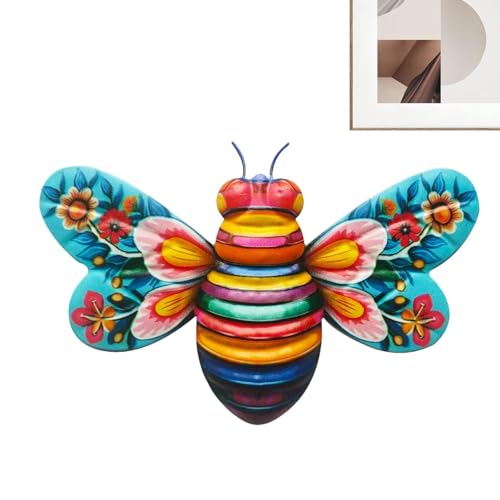 Decoración de pared de abejorro, decoración de pared de abejorro de metal | Colorida, pintada a mano, decoración vintage de jardín para valla, patio, porche, decoración de jardín interior y exterior