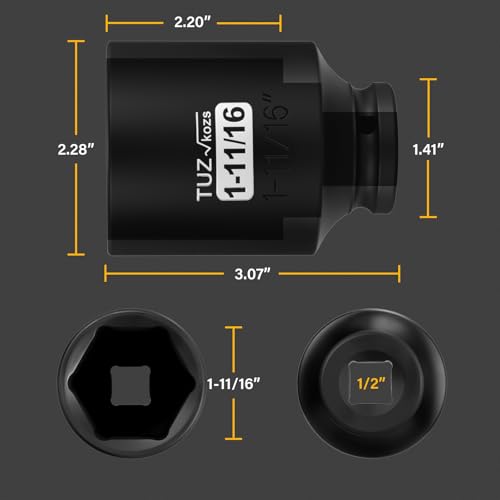 Image of 1 /2 Inch Drive 1-11 /16 Inch Deep SAE Impact Socket,CR-MO,6 Point Radius Corner Design,Square Chamfered Opening,Axle Nut Impact Grade Socket for Easy Removal