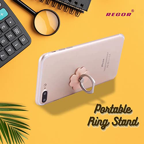 Image of Regor Finger Grip & Mobile Holder | Cell Phone Grip Holder for Hand & Mobile Back Holder | Selfie Holder & Works as iPhone Stand & Android Phone Stand for Desk - Leaf Rose Gold