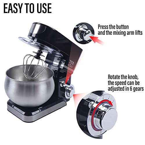 Küchenmaschine 1200W Knetmaschine Teigmaschine 6 Geschwindigkeiten Rührmaschine mit 5 L Edelstahl Schüssel Rührbesen… – Bild 4