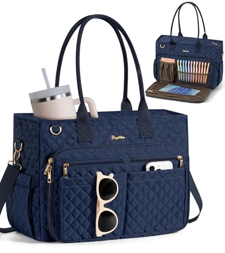 Sacolas femininas para professores, bolsa de trabalho para laptop de 39.6 cm, bolsa bíblica de enfermeira com suporte de copo grande e bolso isolado, bolsa de ombro acolchoada para laptop, pasta para