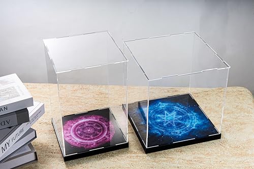 CHILLCASE Magic Array Design Acrylic Clear Display Case with Base Dustproof Display Box Assemble Collectible Showcase for Action Figures, Models PVC Figures(Red,9.8×9.8×13.8 inch