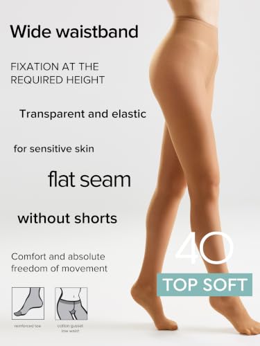 Image of Conte Tights for Sensitive Skin Sheer to Waist Hipster Low-Rise Pantyhose with Adjustable Belt, Top Soft 40 Den