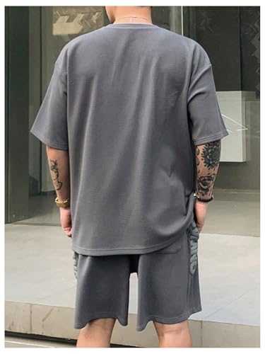 Verdusa Men's 2 Piece Summer Tracksuit Drop Shoulder Graphic Tees and Casual Shorts with Pockets2