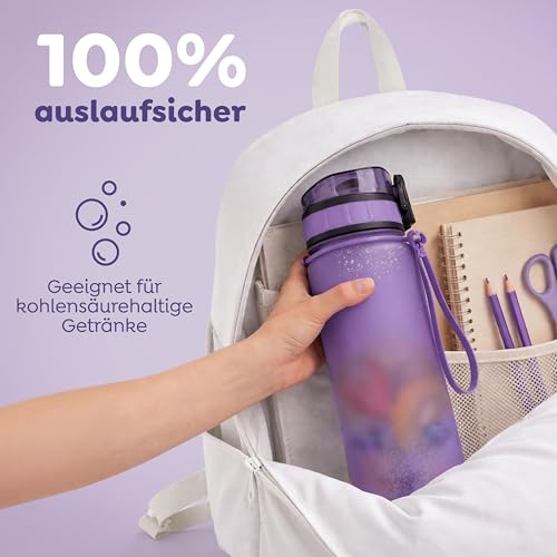 Sweety Fox Trinkflasche Kinder Kohlensäure Geeignet 500ml, Lila - Trinkflasche Sport 100% Auslaufsicher & Wasserflasche Spülmaschinenfest 6