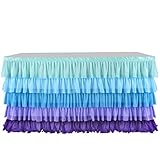 Diseño único: la falda de mesa de tul arcoíris de 5 capas está hecha de gasa suave con buena resistencia a las arrugas y drapeado. Los colores apilados proporcionan un fuerte impacto visual.