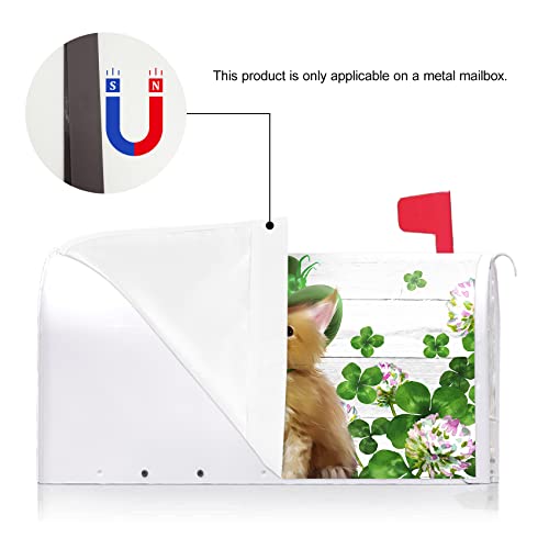 Image of Texupday Cute Cat Kitten Clover Floral Decoration St.Patrick's Day Mailbox Cover with Magnetic Strip Holiday Mailbox Wraps Post Letter Box Cover Standard Size 21 inch X 18 inch for Garden Outdoor Yard Decor