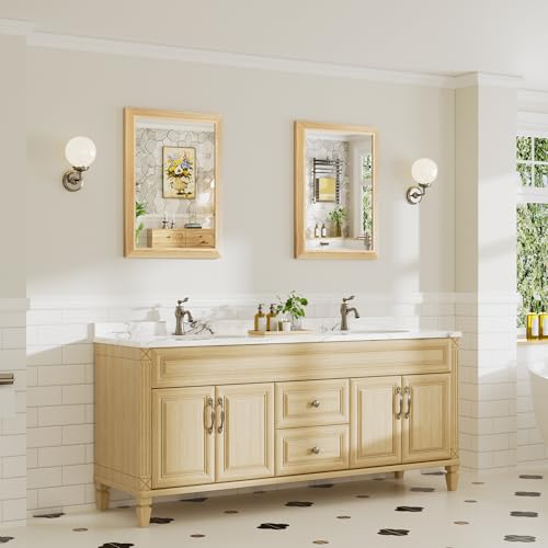 Image of 22x30 Inch Bathroom Mirror for Wall, Anti-Rust Oak Wood Grain Metal Framed Bathroom Mirrors for Over Sink,Rectangler Mirrors for Bathroom Vanity, Farmhouse, Bedroom, Living Room, Entryway Decor