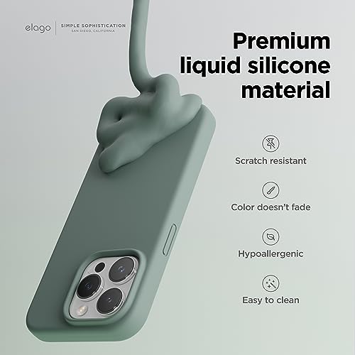Image of elago Compatible with iPhone 15 Pro Case, Liquid Silicone Case, Full Body Protective Cover, Shockproof, Slim Phone Case, Anti-Scratch Soft Microfiber Lining, 6.1 inch (Midnight Green)