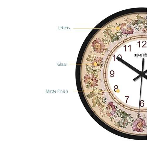 Image of Olive Tree Wall Clock 12 inch Decorative Plastic Wall Clock TIK-Tok Movement Classic Clock Battery Operated Round Easy to Read for Room /Home /Kitchen /Bedroom /Office /School - 9056