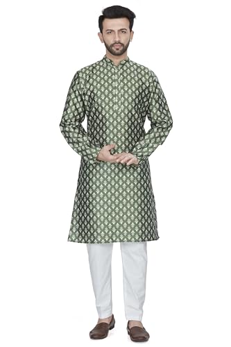 Image of BE ACTIVE Cotton Jacquard Blend Kurta for Men | Traditional and Elegant Design| Indian Kurta| | Full Sleeve Kurta| Classic Ethnic Elegance Green