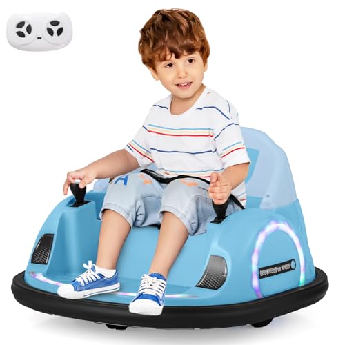 Costzon Bumper Car, 12V Electric Kids Ride on Bumping Car w/Remote Control, Wireless Connection, Flashing Lights, Music, Sounds & 360 Degree Spin, Baby Bumper Car for Toddlers 18+ Month (Blue)