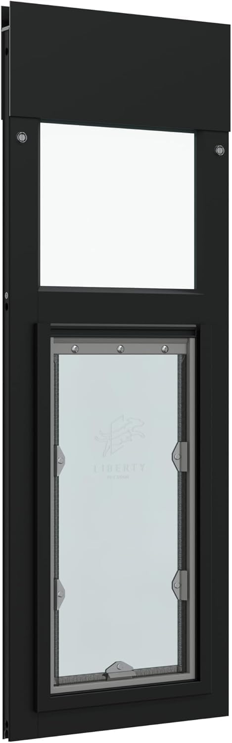 Liberty Pet Door Panel for Horizontal Sliding Windows | Aluminum Frame with Closing Cover for Home & Rentals | Black, Small Flap, 38" - 39.5" Height Range
