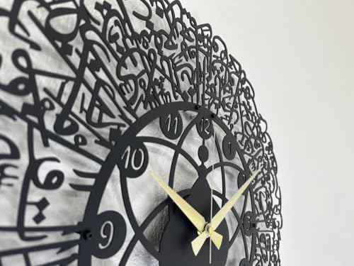 Image of Metal Arabic Number Wall Clock | Silent Big Size Clock for Home Decor, Muslim Gifts (Black DA-159, 50 CM)