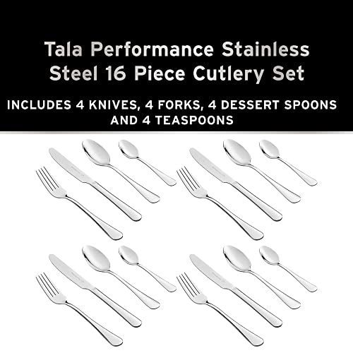 Tala-Performance-Stainless-Steel-Cutlery-Set-16-Piece-Flatware-Tableware-Set-Mirror-Polished-Silverware-Designed-for-any-Dining-Occasion-Knives-Forks-Dessert-Spoons-Teaspoons