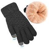 FENELY Women's Winter Warm Touch Screen Gloves Womens Thermal Black Cable Knit...
