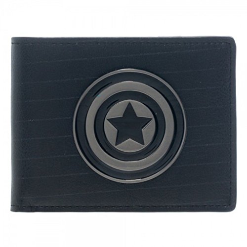 Marvel Captain America Black Metal Badge Bi-Fold Wallet Faux Leather 4.5x3.5