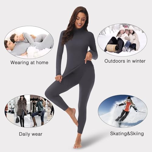 Image of Women's Mock Neck Thermal Underwear Winter Fleece Ultra-Soft Warm Base Layer Set