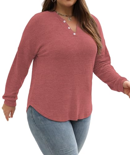 Image of Gloria&Sarah Womens Plus Size Tops Long Sleeve Henley Shirts Fall Fashion Oversized Sweatshirt Tunic Sweaters L-4XL