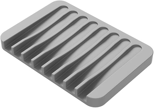 Silicone Soap Dish - Grey Shower Soap Holder with Drainage Non-Slip Self Draining Soap Holder Soap Box for Bathroom Kitchen Sink Travel