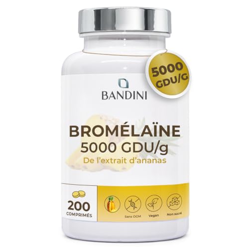 Bandini® Bromélaïne Forte 5000 GDU/g 200 Comprimés Gastro-résistants - Enzyme digestif - Extrait d'ananas - Broméline Strong, pure, hautement dosée, haute absorption, Produit en Italie, 100% Végan