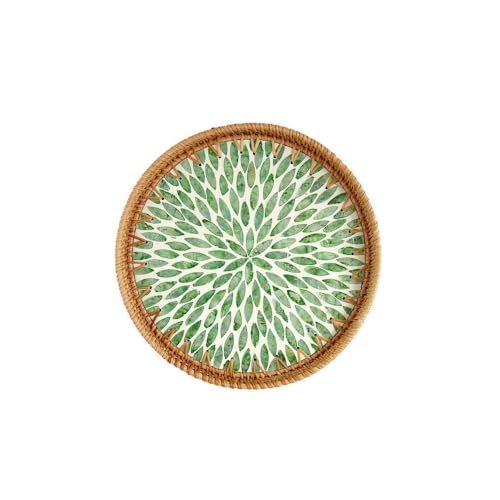 籐 トレー 丸 ラタントレイ 直径30cm 浅型トレー 藤編みトレー 手織りトレー 装飾トレイ 可愛い お洒落 アクセサリートレイ おしゃれ 小物入れ 小物置き 鍵置き タオル トレー 収納トレー 浅型 撮影小物 部屋装飾 卓上ジュエリーオーガナイザー (スタイル B)