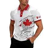 Generisch Polo da uomo a maniche corte con abbottonatura, casual, per il Canada Day, Colore: rosso, 3XL