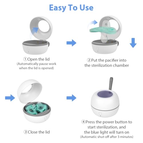 HOTUT Esterilizador Portátil para Chupetes, Esterilizador UV para Chupetes Recargable USB-C, Esterilización al 99,99% en 3 Minutos, Esterilizador de Biberones para Bebé, Ideal para Viaje - imagen 7