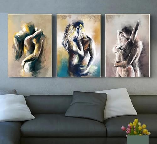 LTjiajuypd Modernes Paar, Kuss, Umarmung, abstrakt, erotisch, nackt, Liebhaber, die sich umarmen, Poster, Wandkunst, Bilder, Leinwand, Gemälde, Zimmer, Heimdekoration, 30 x 40 cm, 3 Stück, rahmenlos