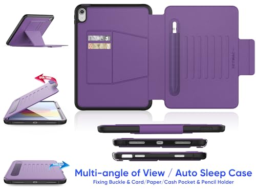Image of SEYMAC stock Case for iPad (A16) 11th /10th Generation 11 /10.9'', Full-Body Drop Protection,[Stitched Slim Pencil Sleeve],Strong Magnetic Auto Sleep Case, Absorbing Multi-Angles Stand, Card Slot-Purple
