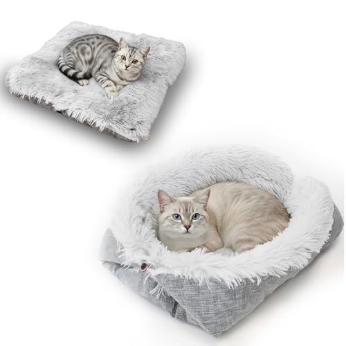 Lit pour Chat Chien 2 en 1 Coussin Moelleux pour Chien, Panier pour Chat Lavable, 60 x 50cm Dog Bed, Tapis pour Animaux Domestiques pour Cat, Puppy, Petits...