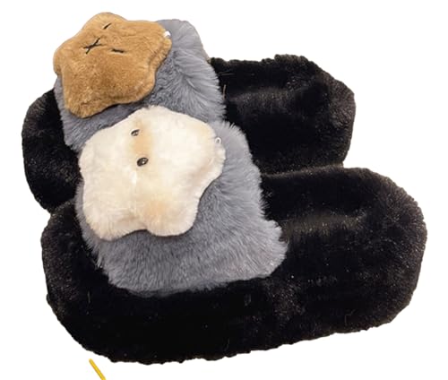 Epsion Fuzzy Slippers for Women Star Shape Comfy Open Toe Slip on Thick Sole House Shoes