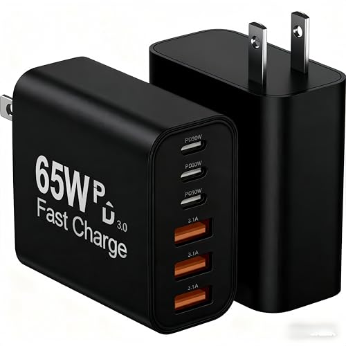 Image of USB C Charger Block, 2-Pack 65W 6-Port USB C Wall Charger iPhone Charger Fast Charging PD Power Adapter+QC Wall Plug Multiport Type C Brick Chargers for iPhone 17 16 15 14 13 12 11 Pro Max XS,Black