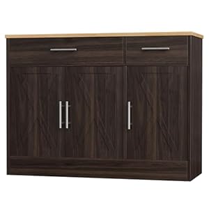 Shintenchi Modern Farmhouse Sideboard Buffet Cabinet with Storage & 3 Doors,42″ Barn Doors Buffet Cabinet with Storage,Wood Coffee Bar Cabinet with Adjustable Shelf for Kitchen Living Room,Dark Brown