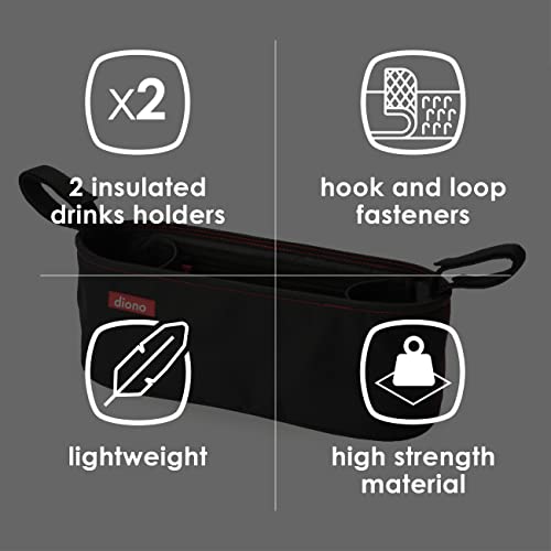 Image of Diono Buggy Buddy Universal Stroller Organizer with Cup Holders, Secure Attachment, Zippered Pockets, Safe & Secure, Black (Pack of 3)