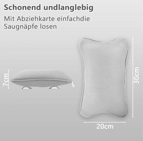 Collazoey Badewannenkissen,Badekissen für Badewanne,mit 2 starken Saugnäpfen,für festen Halt Ergonomisches Spa-Badewannenkissen,Kissen für optimale Nacken Entspannung (Grau)