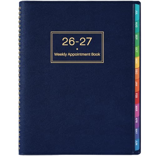 Image of 2026-2027 Appointment Book - 2026-2027 Diary, Jul 2026 - Jun 2027, A4 Week to View Appointment diary, Hourly Planner in 15-Minute Times Slots, Soft Leather Cover, 21.8 x 29 cm, Colorful Tabs