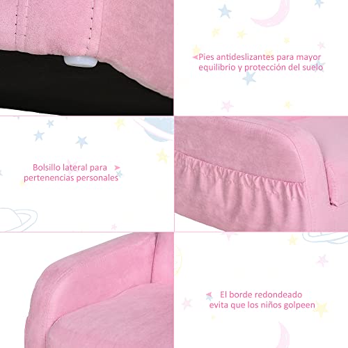 Miniatura 6 de Homcom Sillón Para Niños De 3 Años Sofá Transformable Diseño 2 En 1 Cama Infantil Plegable De 2 Posiciones Con Reposabrazos Asiento Ancho Acolchado 47x45x38 Cm Rosa
