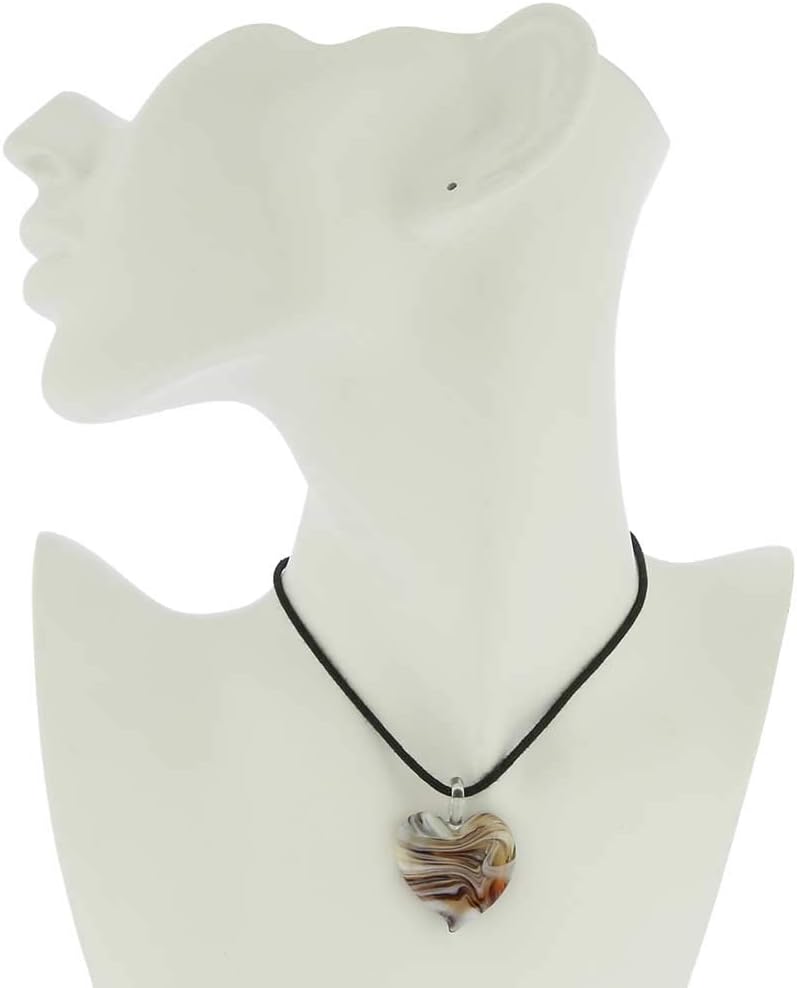 Glass Of Venice Murano Glass Venetian Marble Heart Pendant - Cognac