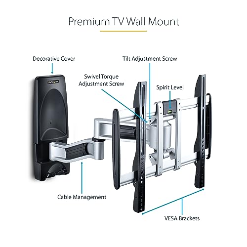 Startech.Com Supporto Tv Da Parete Articolato, Staffa Vesa A Muro Per Tv Da 26 A 65 Pollici/45Kg, Braccio Per Tv A Schermo Piatto O Curvo A Basso Profilo, Angolare/Retrattile (TV-WALL-MOUNT-65FS) - 3