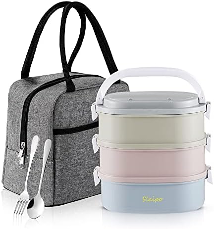 Slaipo Bento Box Adult Lunch Box, Lunch Box for Men Women with Insulated Lunch Bag, Stainless Steel Salad Lunch Containers, Stackable Leakproof Lunch Kit